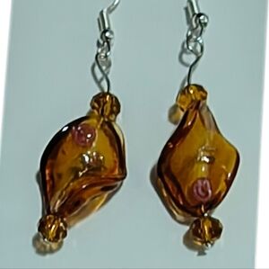 Hand Crafted Amber Twist Glass Bead Earrings